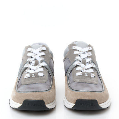 Chanel Fabric Suede Calfskin CC Sneakers 39 Grey Beige 3 of 10