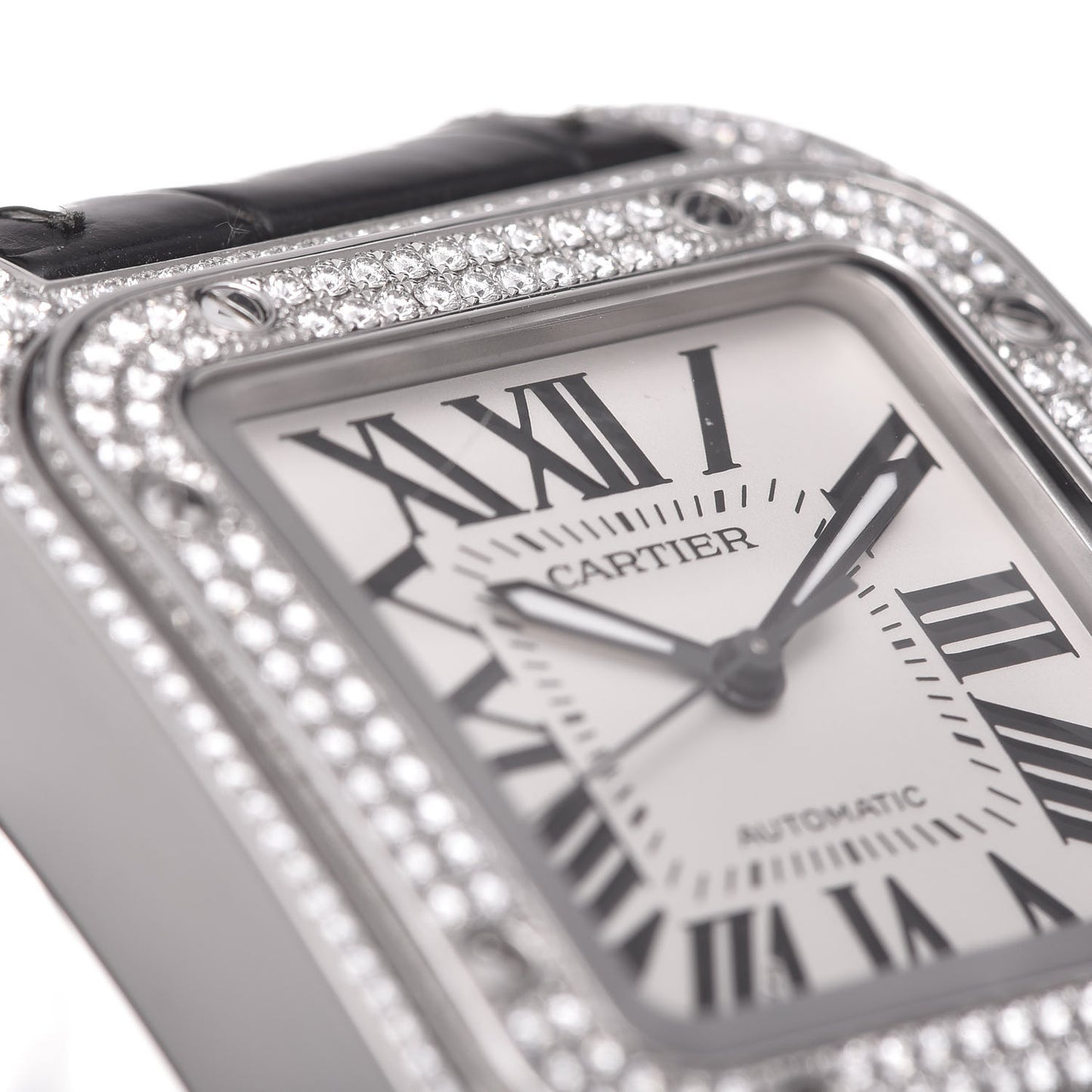 Stainless Steel Alligator Diamond Pave Bezel 33mm Santos 100 Automatic Watch