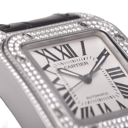 Cartier Stainless Steel Alligator Diamond Pave Bezel 33mm Santos 100 Automatic Watch 8 of 9