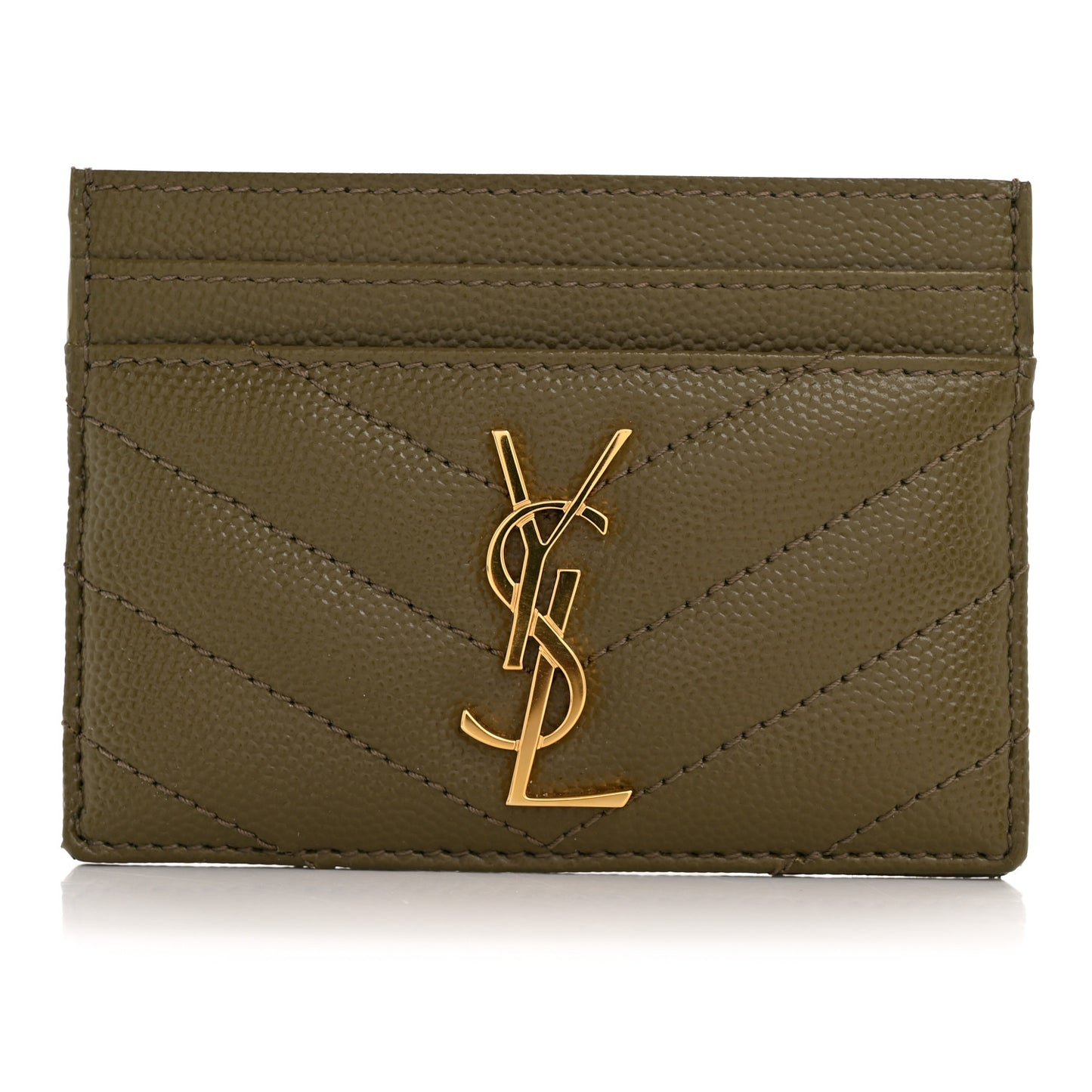 Grain De Poudre Matelasse Chevron Monogram Credit Card Case Vert Kaki
