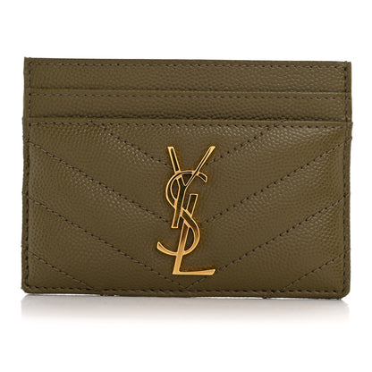 Saint Laurent Grain De Poudre Matelasse Chevron Monogram Credit Card Case Vert Kaki 8 of 10