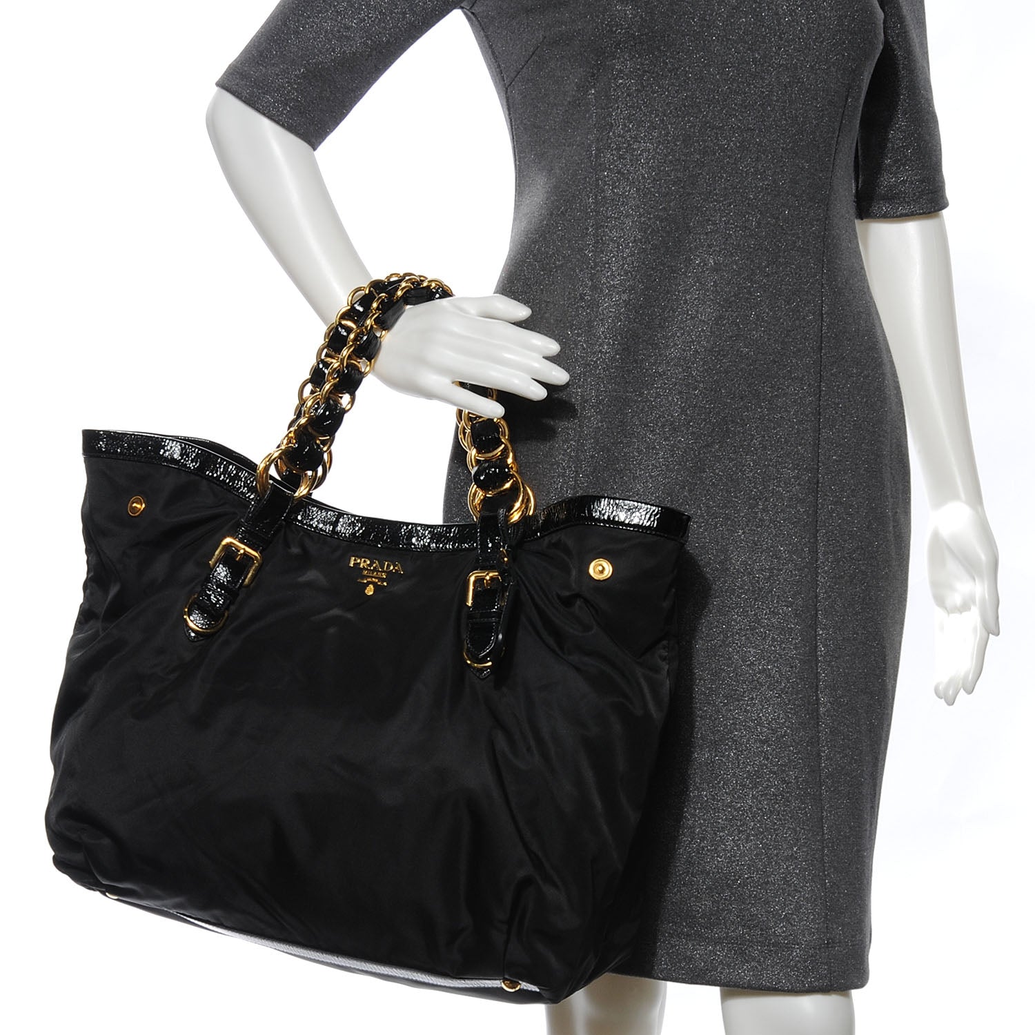 Prada Tessuto Chain Shoulder Bag Black 2 of 9