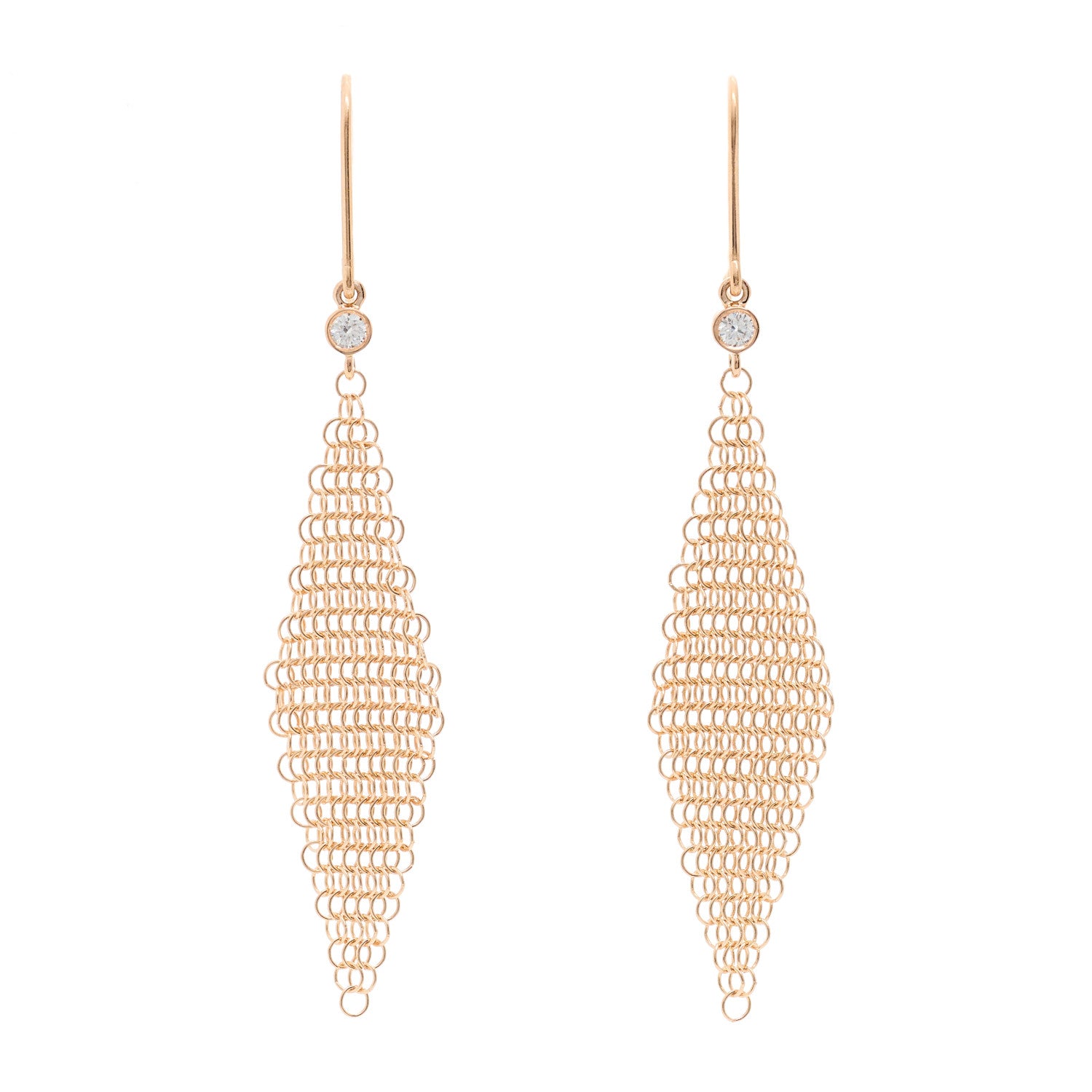Tiffany 18K Rose Gold Diamond Mini Elsa Peretti Mesh Earrings 1 of 4