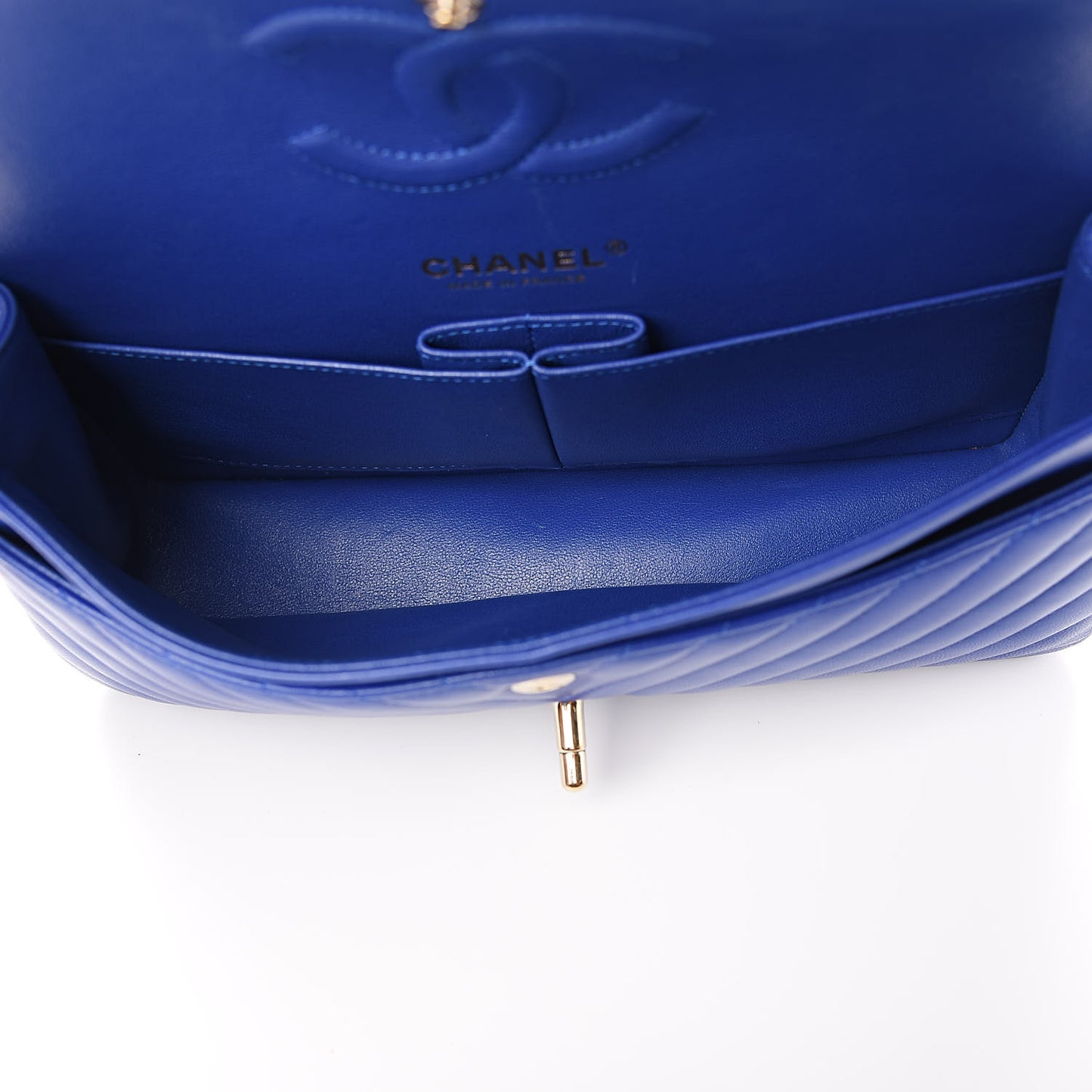 Lambskin Chevron Quilted Medium Double Flap Blue
