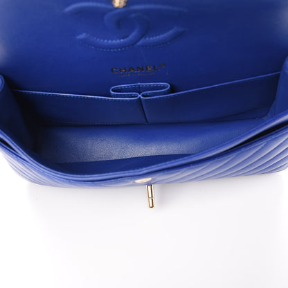 Chanel Lambskin Chevron Quilted Medium Double Flap Blue 5 of 11