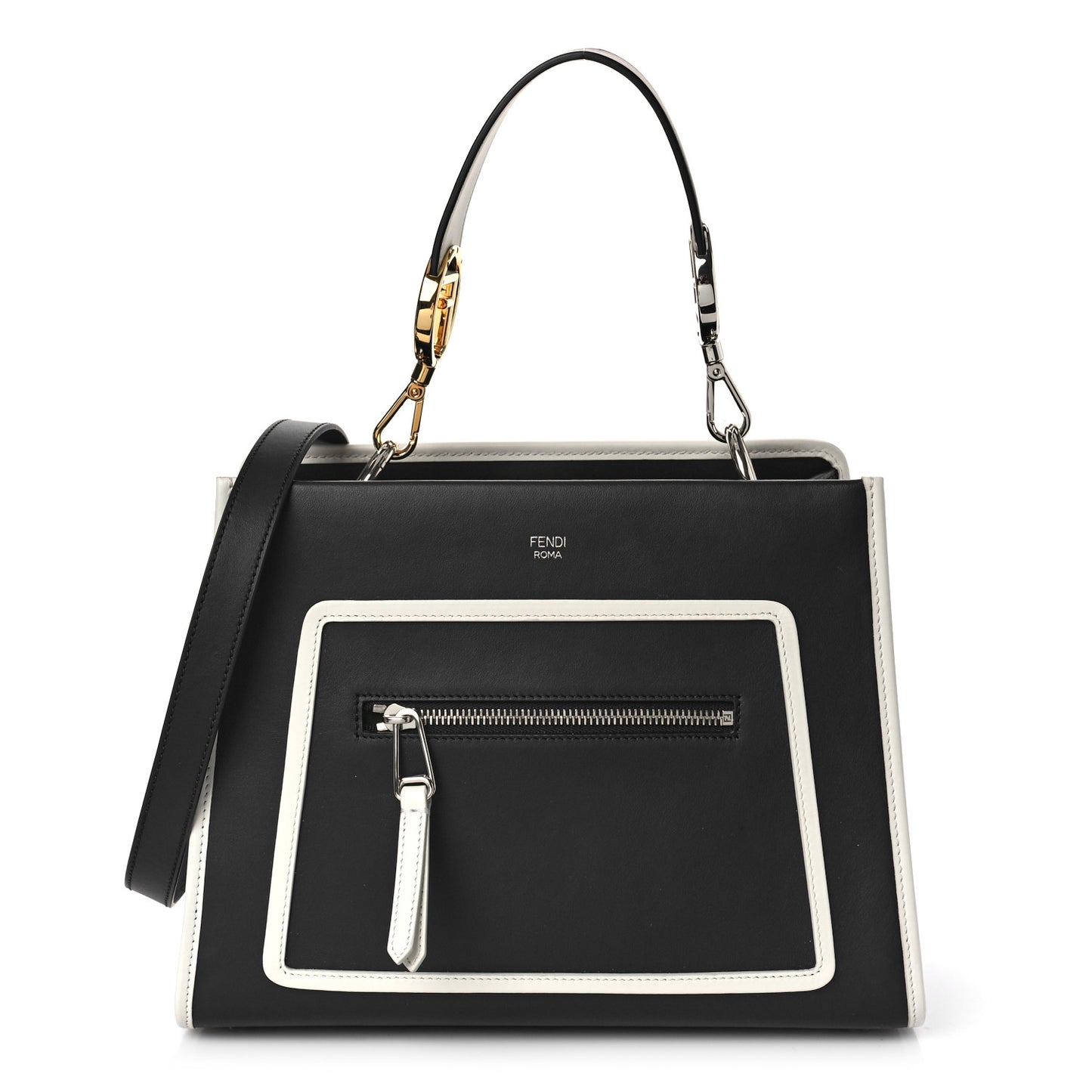 Vitello Century Opaco F is Fendi Bi-Color Small Runaway Satchel Black White Ice