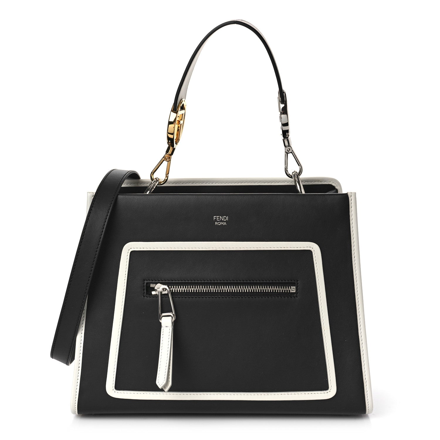 Fendi Vitello Century Opaco F is Fendi Bi-Color Small Runaway Satchel Black White Ice 1 of 8