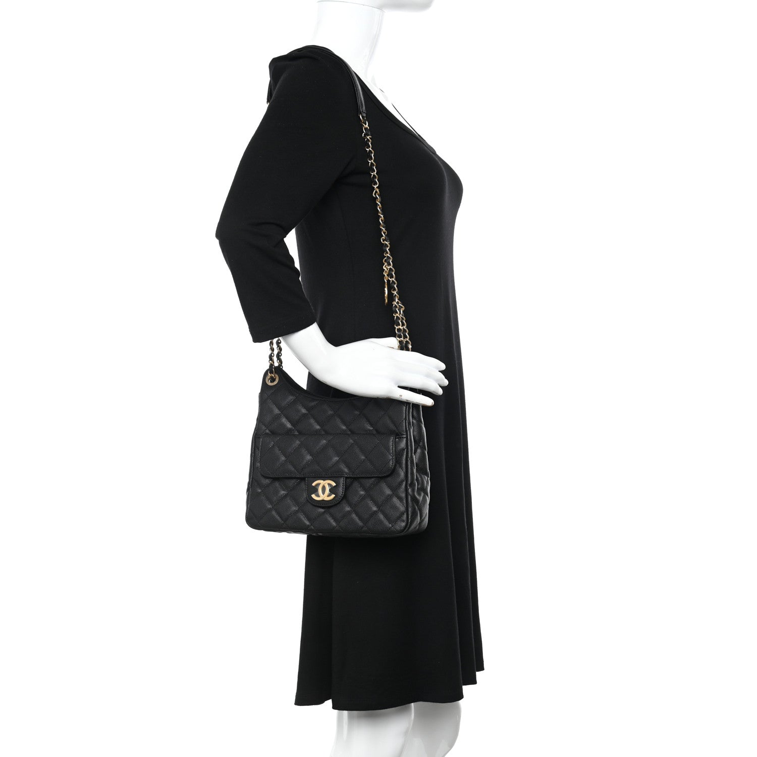 Chanel Caviar Quilted Wavy CC Hobo Black 2 of 11