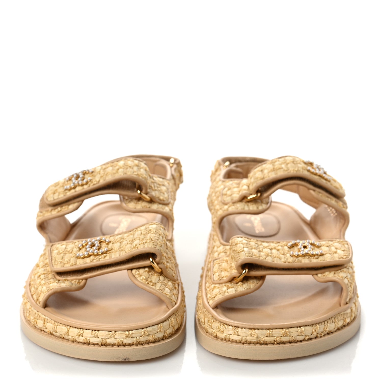 Chanel Braided Fabric Velcro Dad Sandals 38 Beige 2 of 8