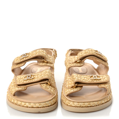 Chanel Braided Fabric Velcro Dad Sandals 38 Beige 2 of 8
