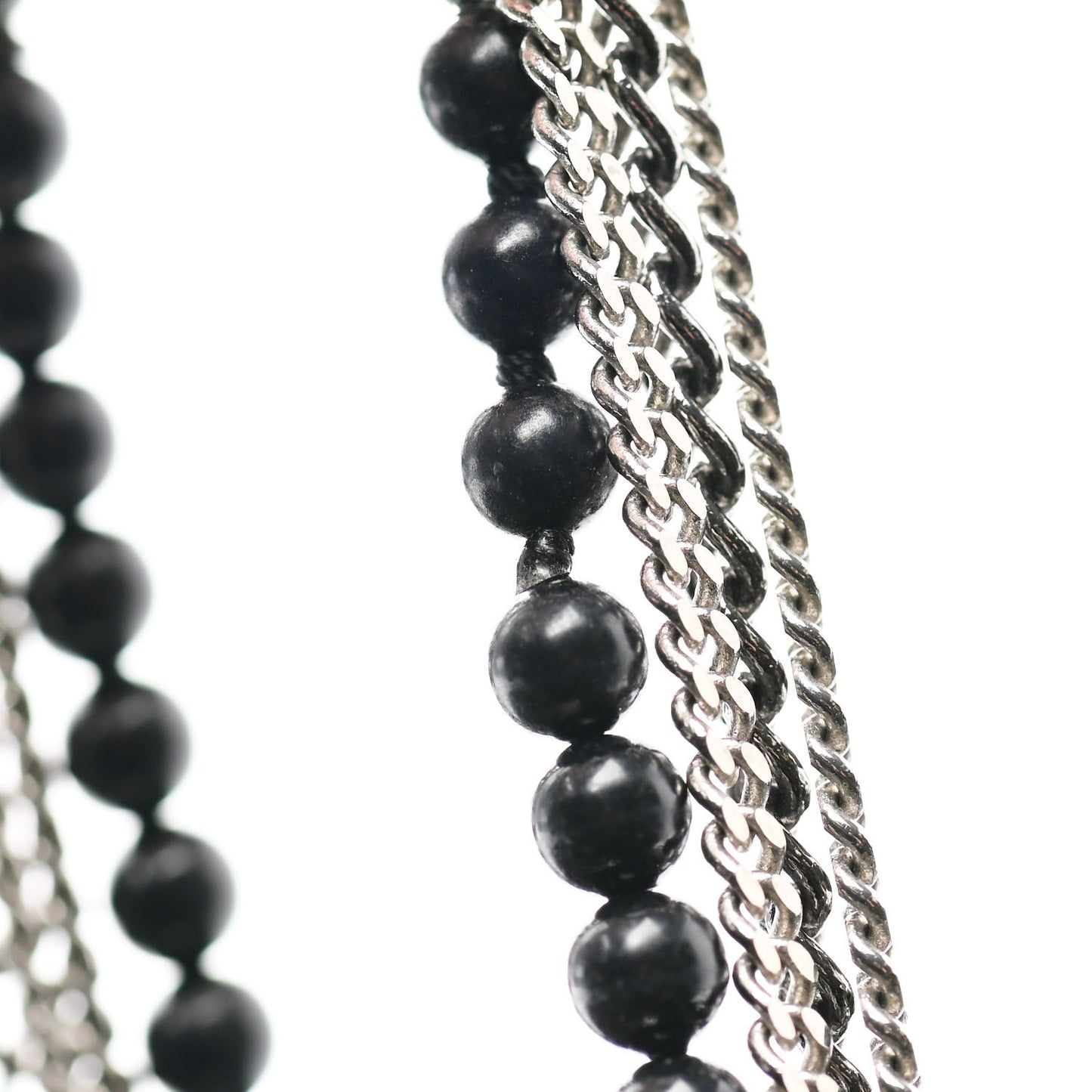 Crystal Baguette CC Multi Strand Long Necklace Silver Black