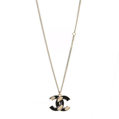 Chanel Enamel CC Pendant Necklace Black Light Gold 1 of 7