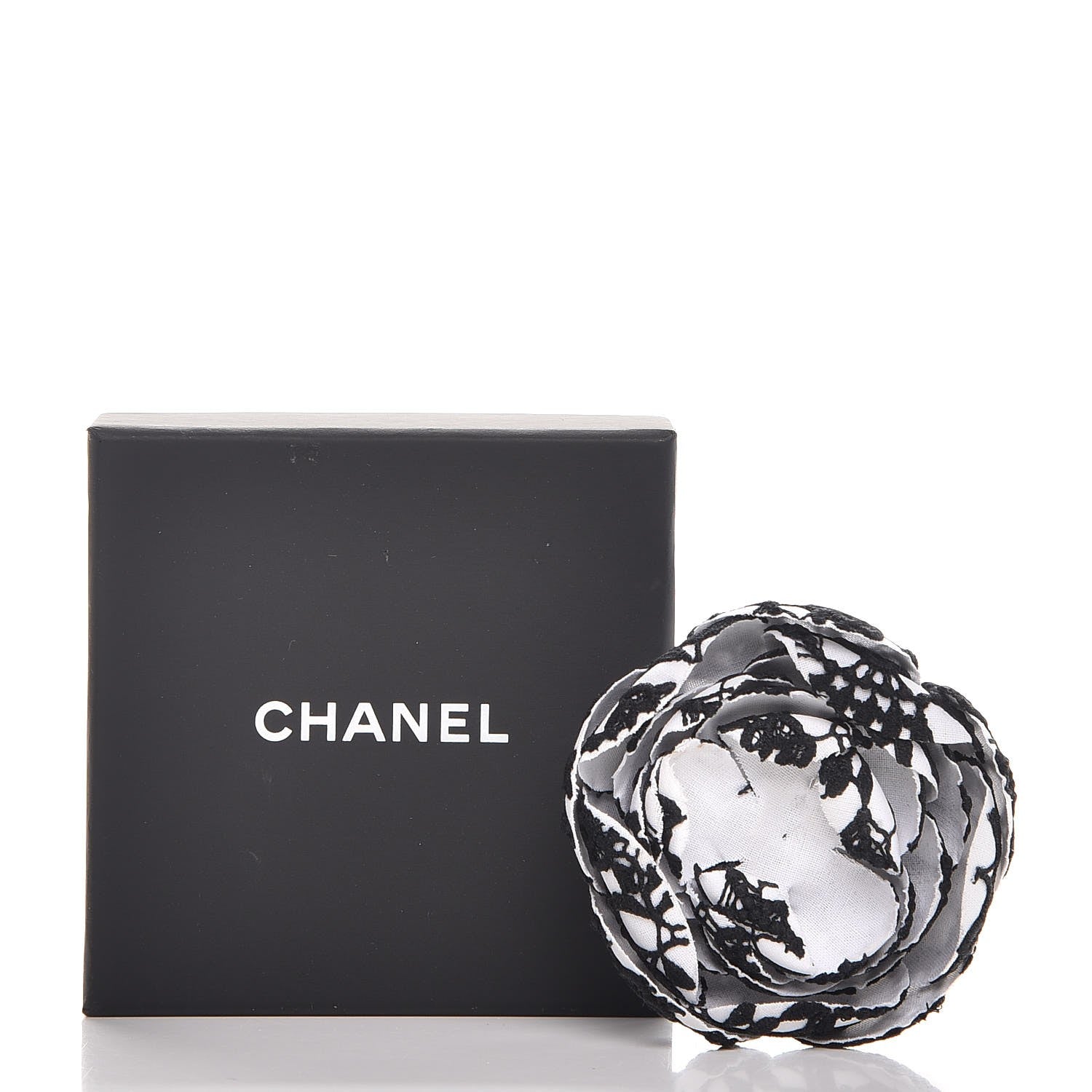 Chanel Cotton Lace Camellia Brooch Pin Black White 4 of 4