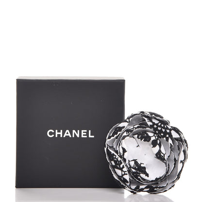 Chanel Cotton Lace Camellia Brooch Pin Black White 4 of 4