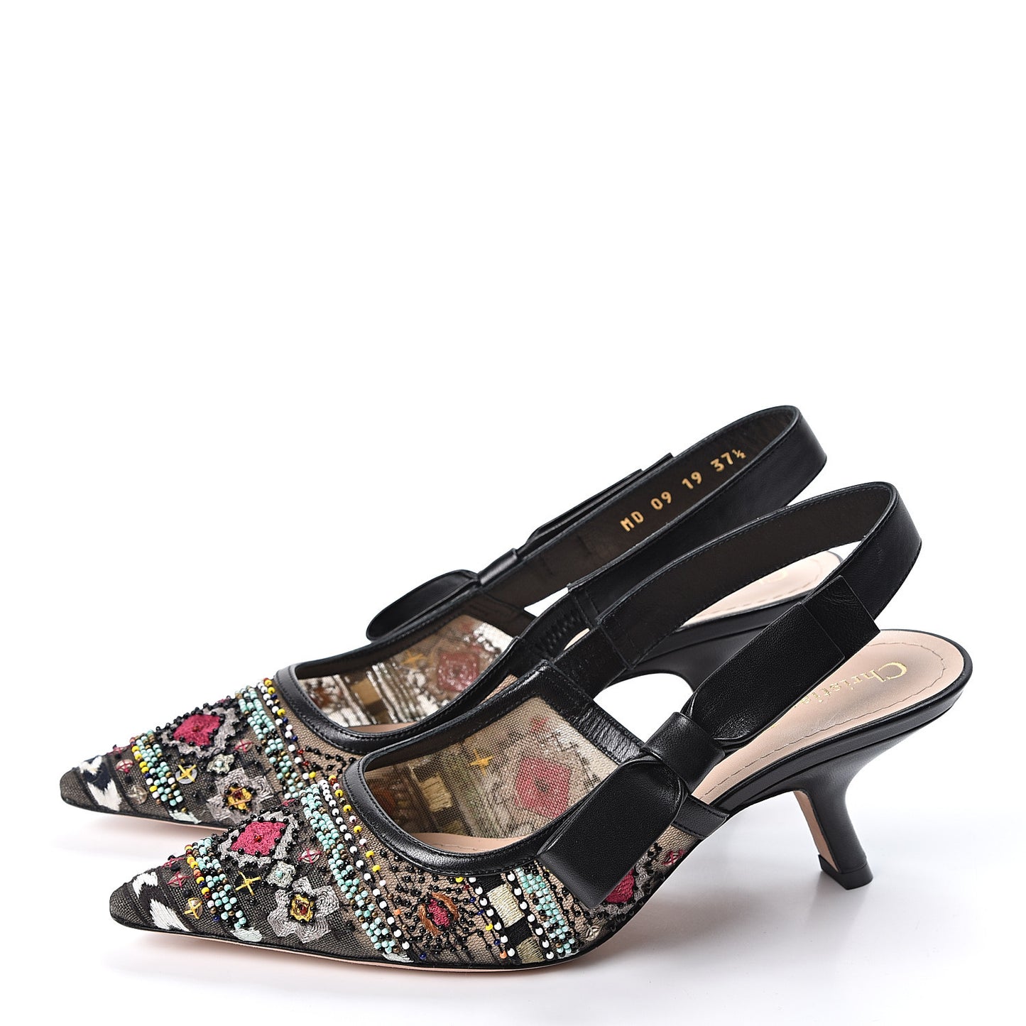Embroidered Calfskin Beaded Sweet D Sling-Back Pumps 37.5 Multicolor