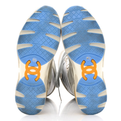 Chanel Suede Calfskin Stretch Fabric Sneaker High Boots 36.5 Grey 5 of 8