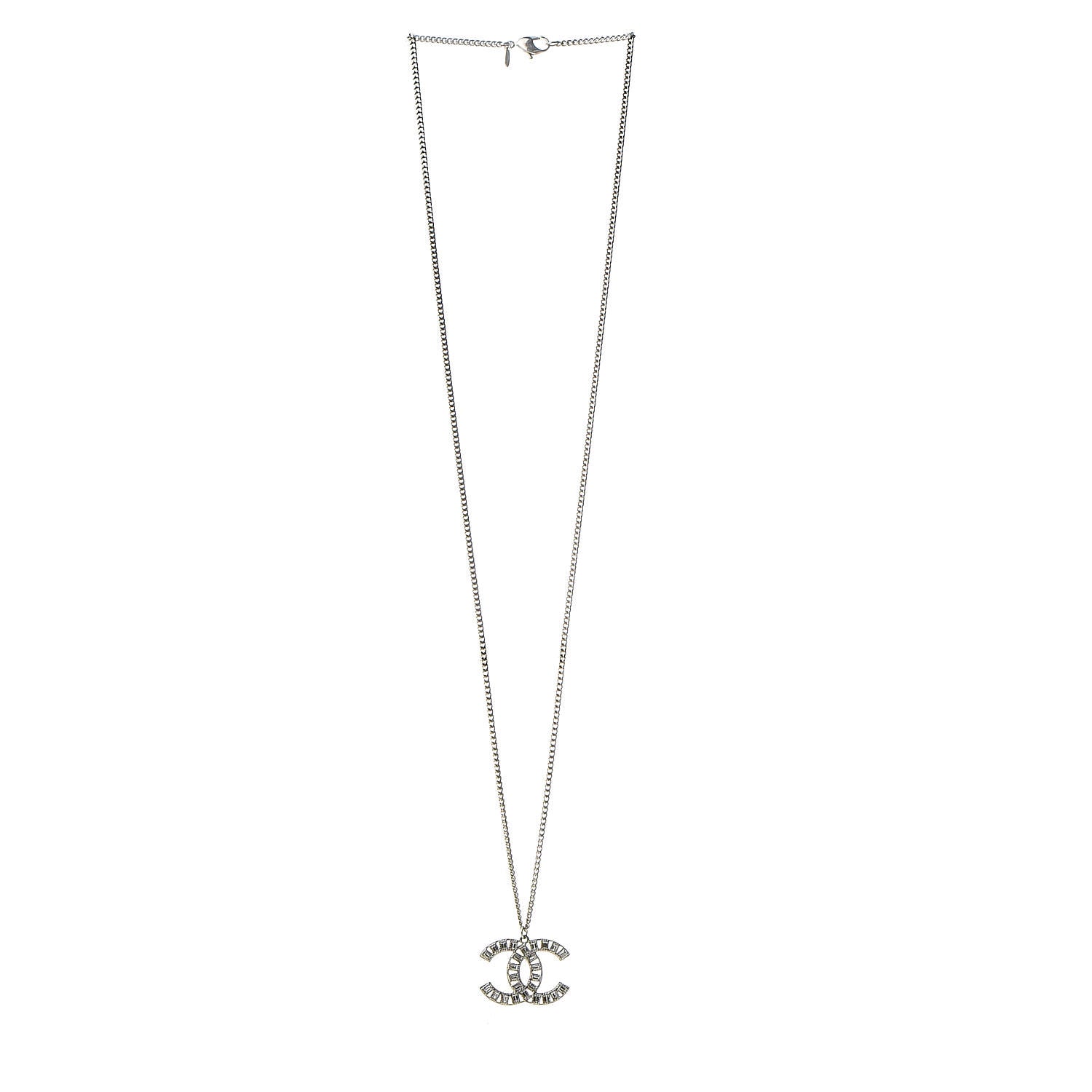Chanel Baguette Crystal CC Necklace Silver 3 of 7