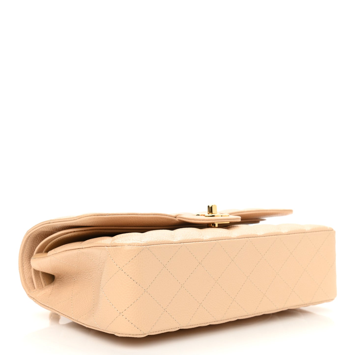 Caviar Quilted Medium Double Flap Light Beige