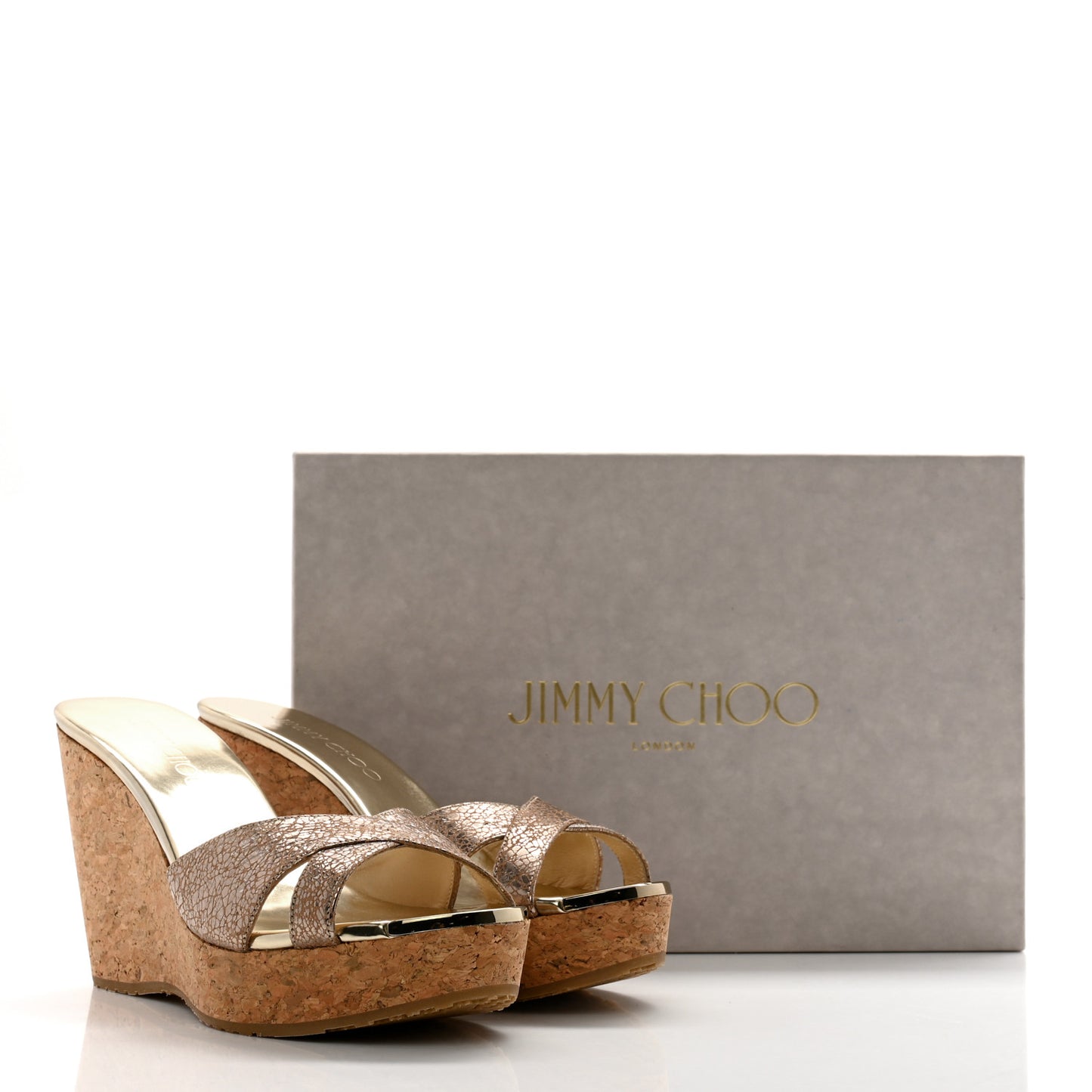 Metallic Grained Calfskin Cork Pandora Wedges 37 Nude