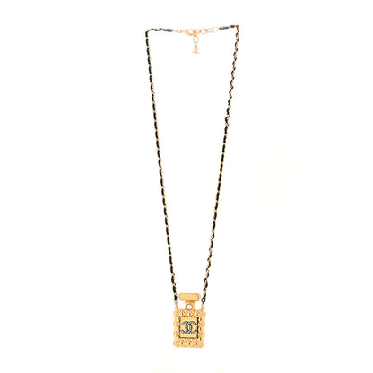 Chanel Crystal Pearl Perfume Bottle CC Necklace Black Gold 2 of 3