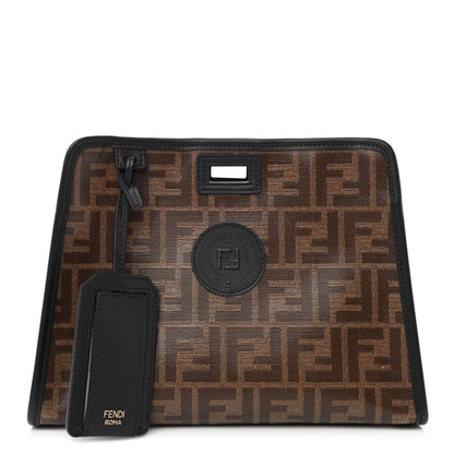 Fendi Glazed Fabric Vitello Century FF 1974 Stamp Patch Mini Peekaboo Defender Cover Mogano Panna Black 1 of 7