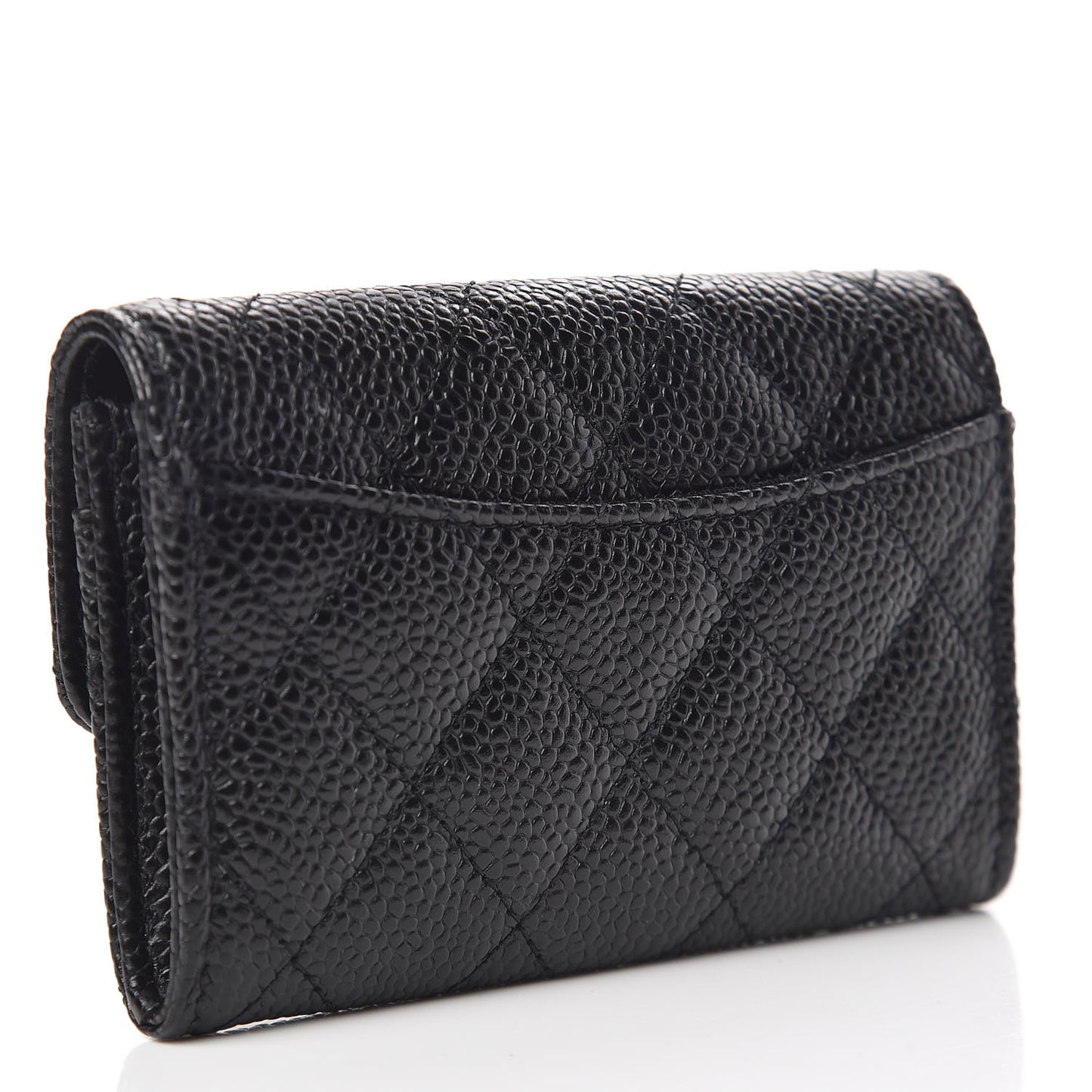 Caviar Quilted Flap Card Holder Wallet Black