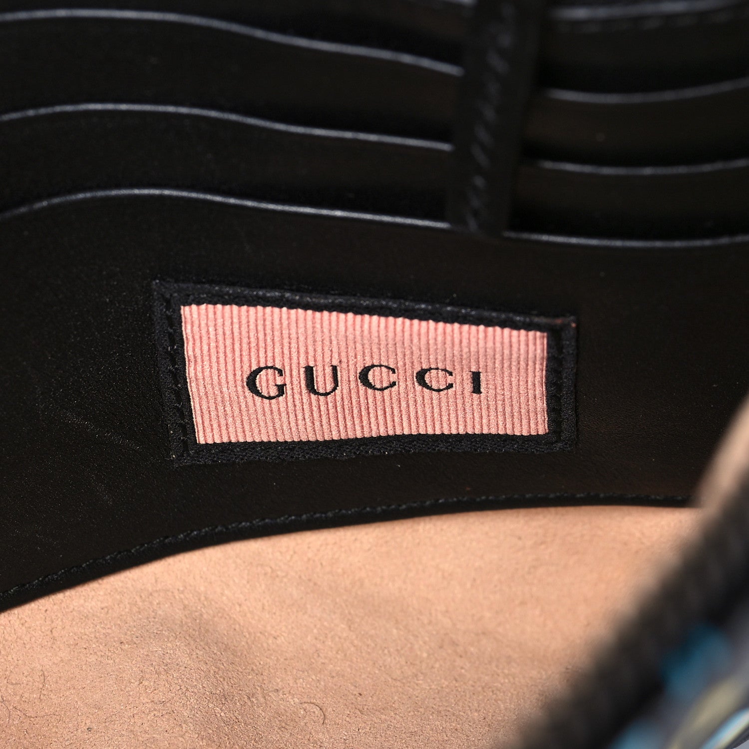 Gucci Calfskin Matelasse Printed Mini GucciGhost GG Marmont Chain Bag Black New Acquamarine 5 of 6
