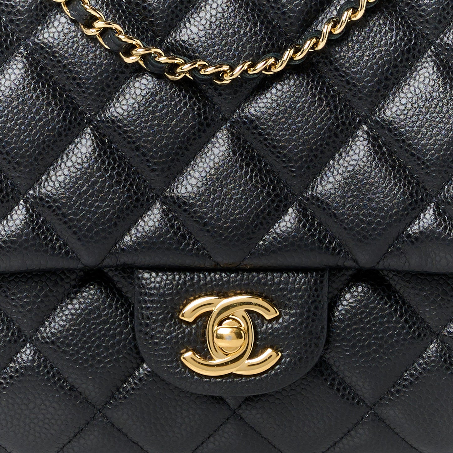 Caviar Quilted Clutch With Chain Flap Black
