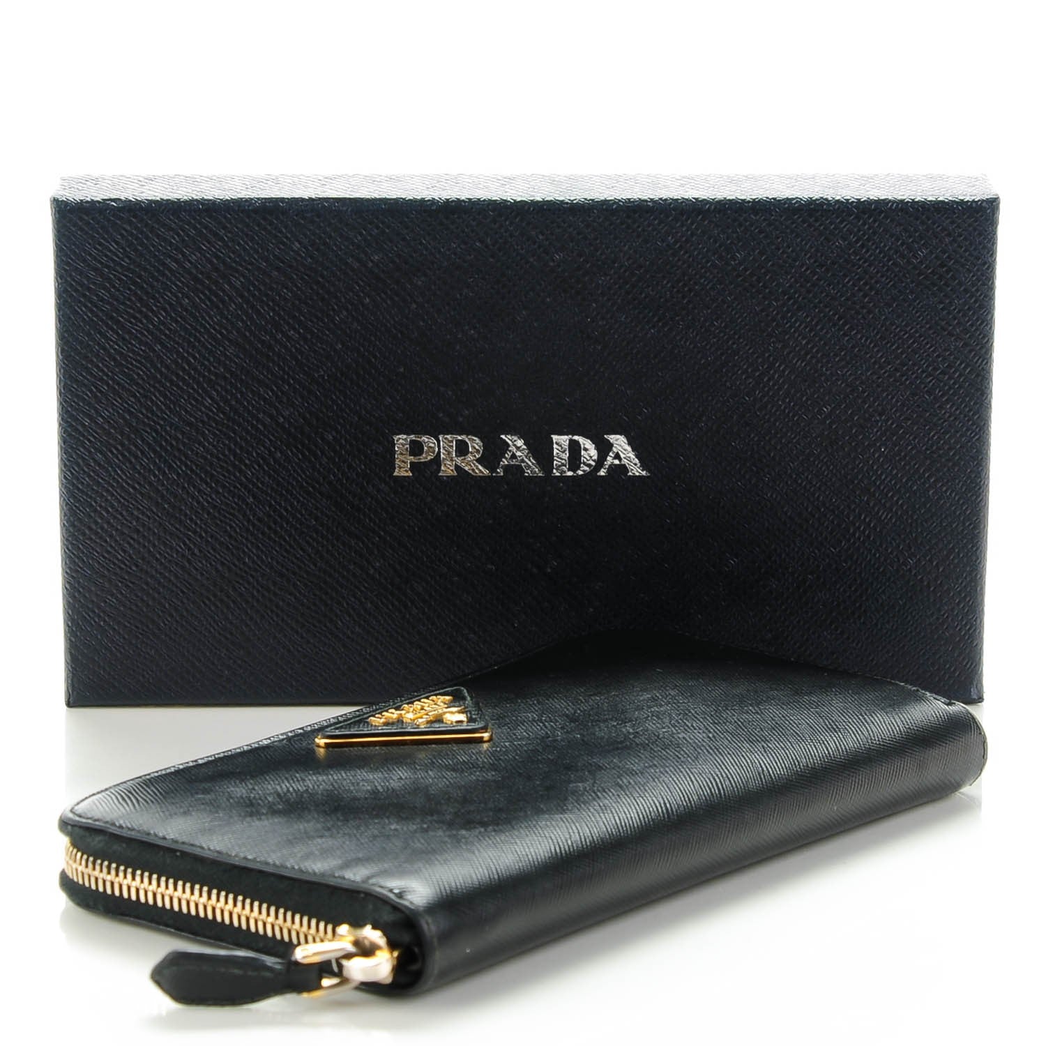 Prada Saffiano Triangle Zip Around Wallet Nero Black 4 of 8