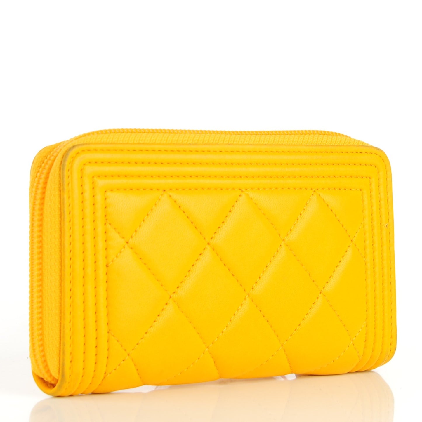 Lambskin Quilted Small Boy Zip Around Wallet Yellow