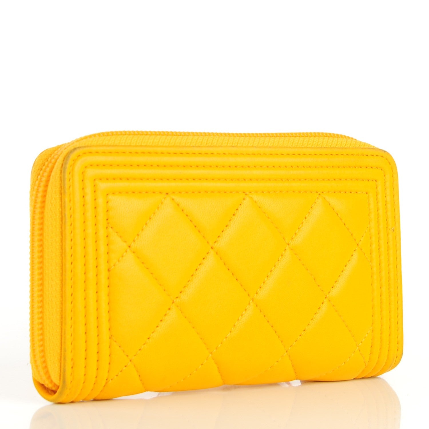 Chanel Lambskin Quilted Small Boy Zip Around Wallet Yellow 5 of 18