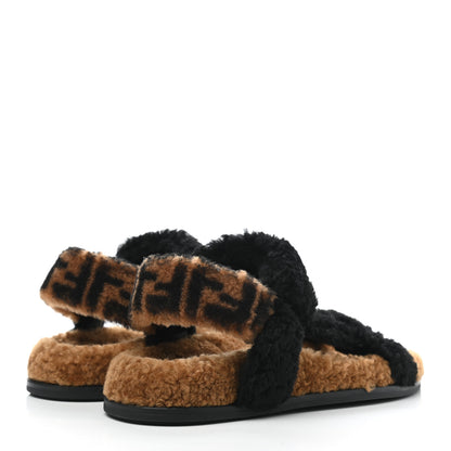 Fendi Shearling FF Fendi Feel Sandals 38 Tobacco Black 4 of 6