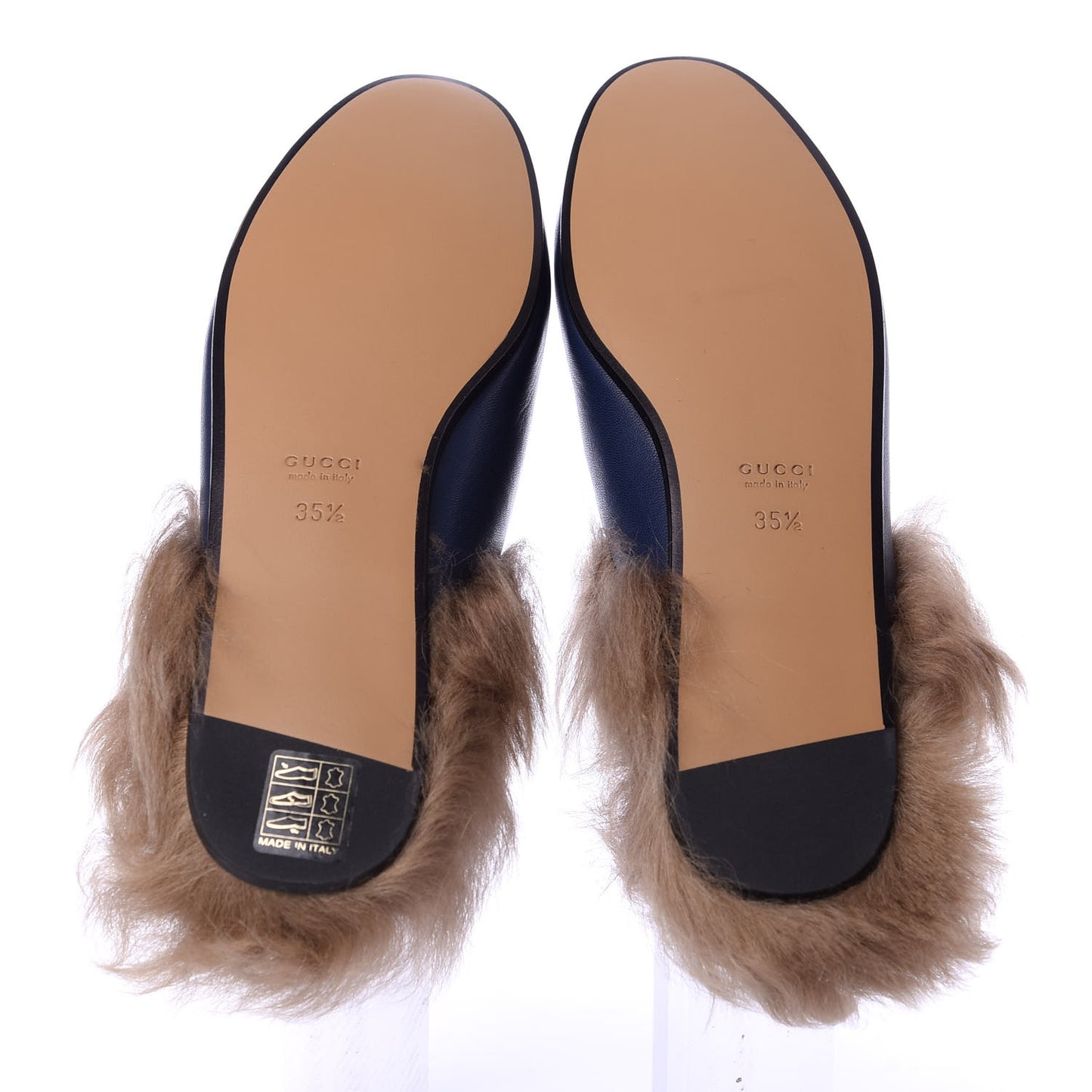 Malaga Kid Fur Womens Princetown Slippers 35.5 Blue Agata
