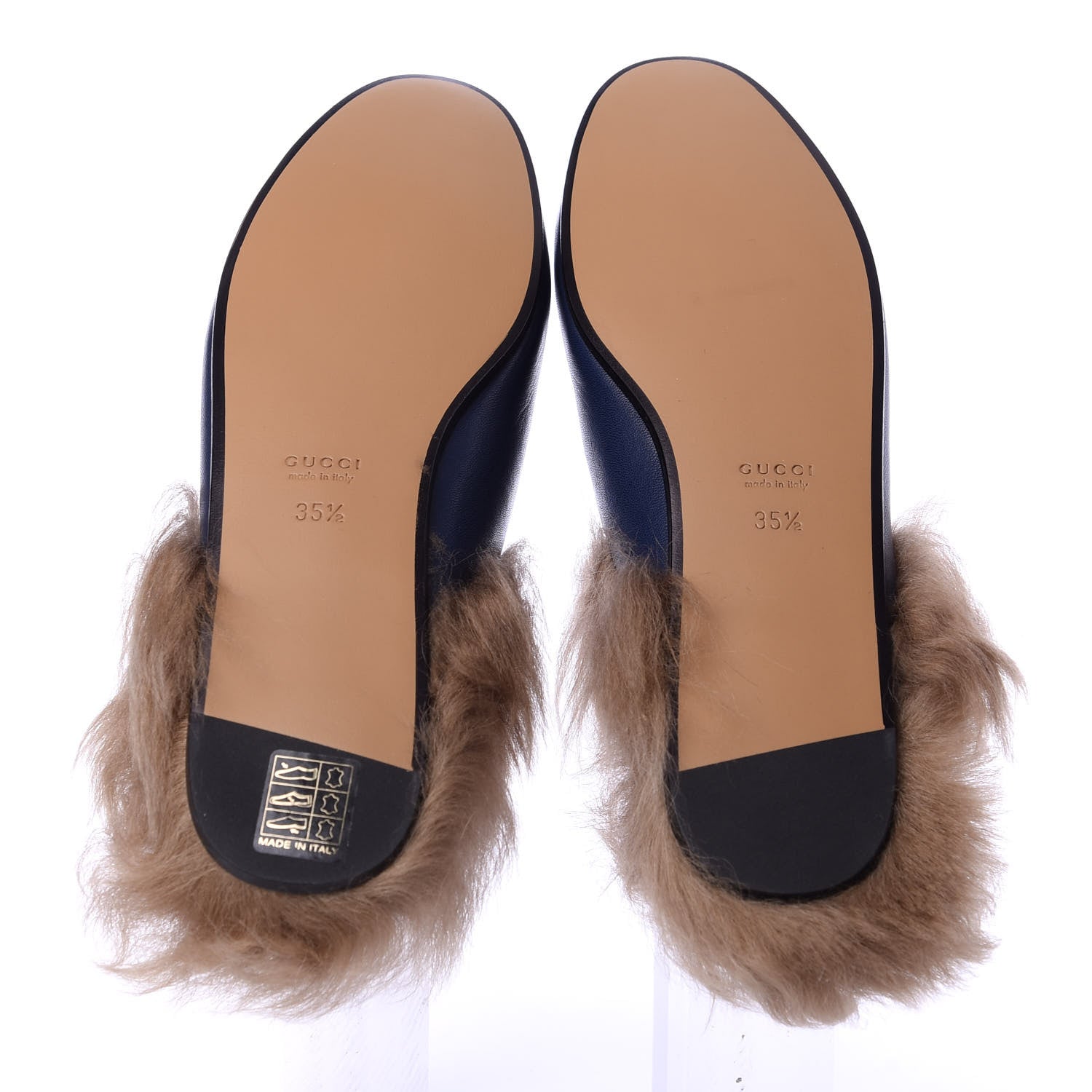Gucci Malaga Kid Fur Womens Princetown Slippers 35.5 Blue Agata 5 of 9