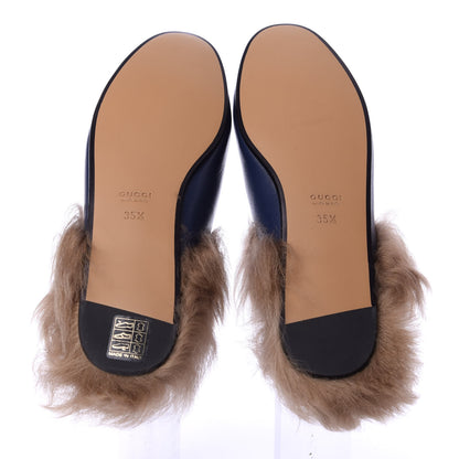 Gucci Malaga Kid Fur Womens Princetown Slippers 35.5 Blue Agata 5 of 9