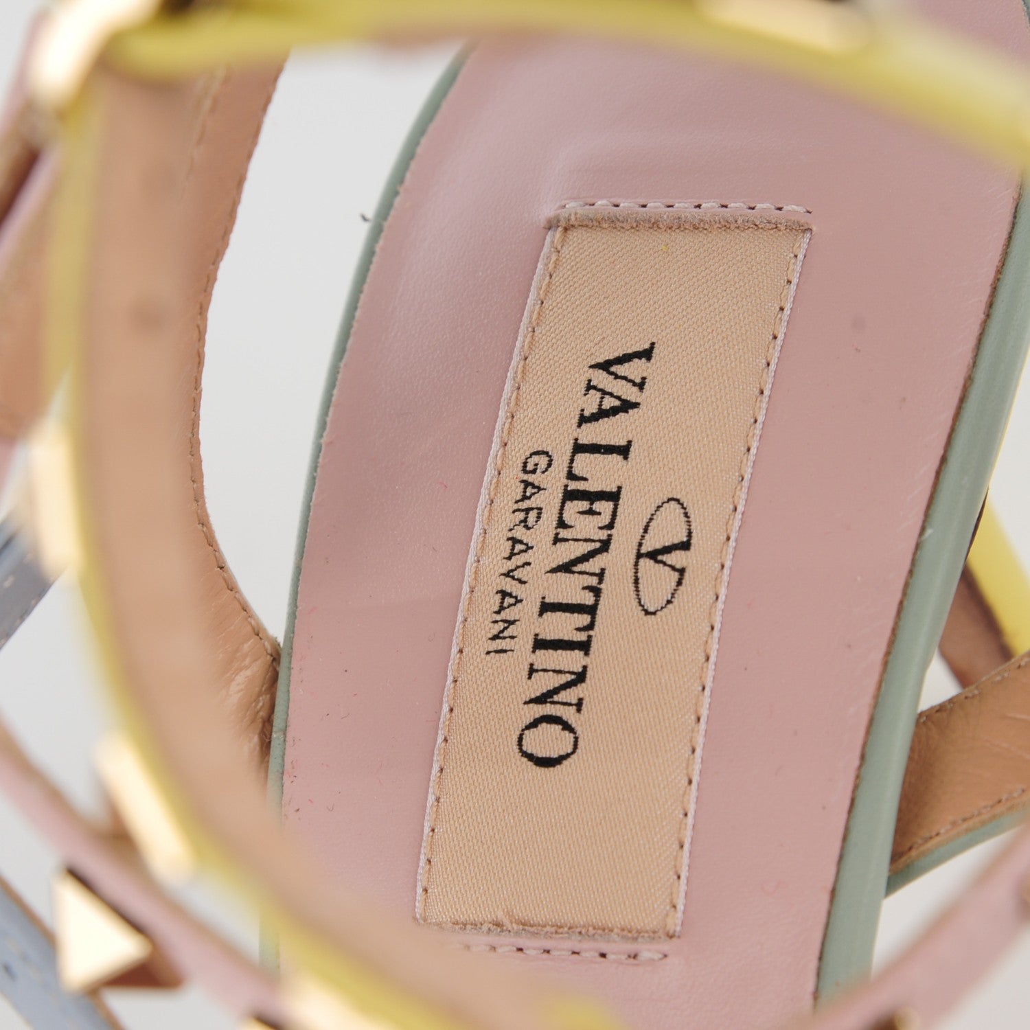 Valentino Garavani Nappa Watercolor Rockstud Ankle Strap 65mm Pumps 37.5 Rose Green Yellow Sky 8 of 8