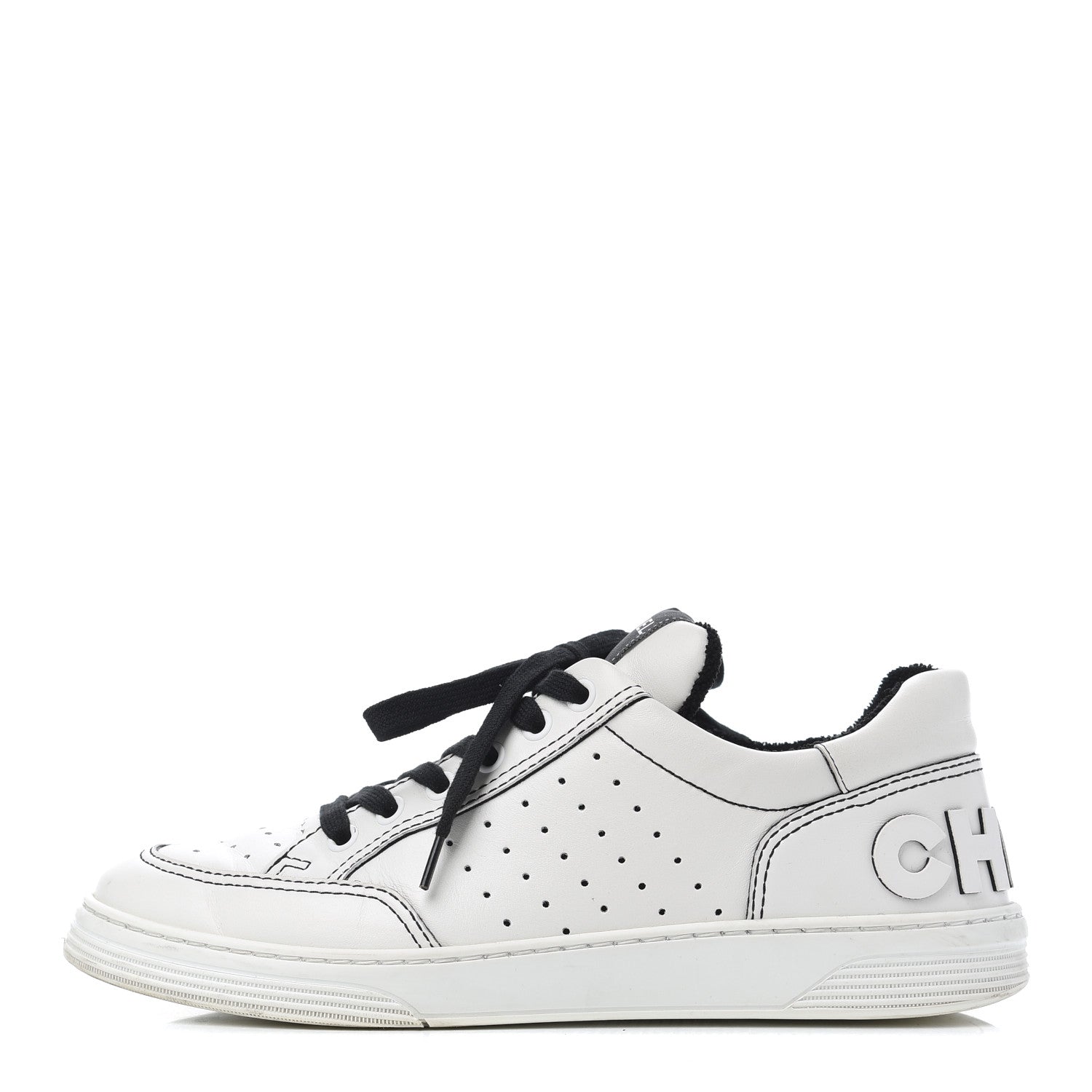 Chanel Calfskin Womens Logo Sneakers 39 White Black 1 of 23