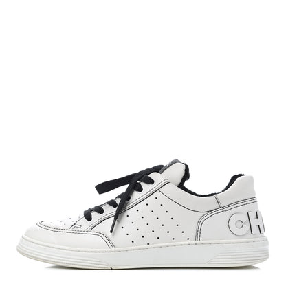 Chanel Calfskin Womens Logo Sneakers 39 White Black 1 of 23