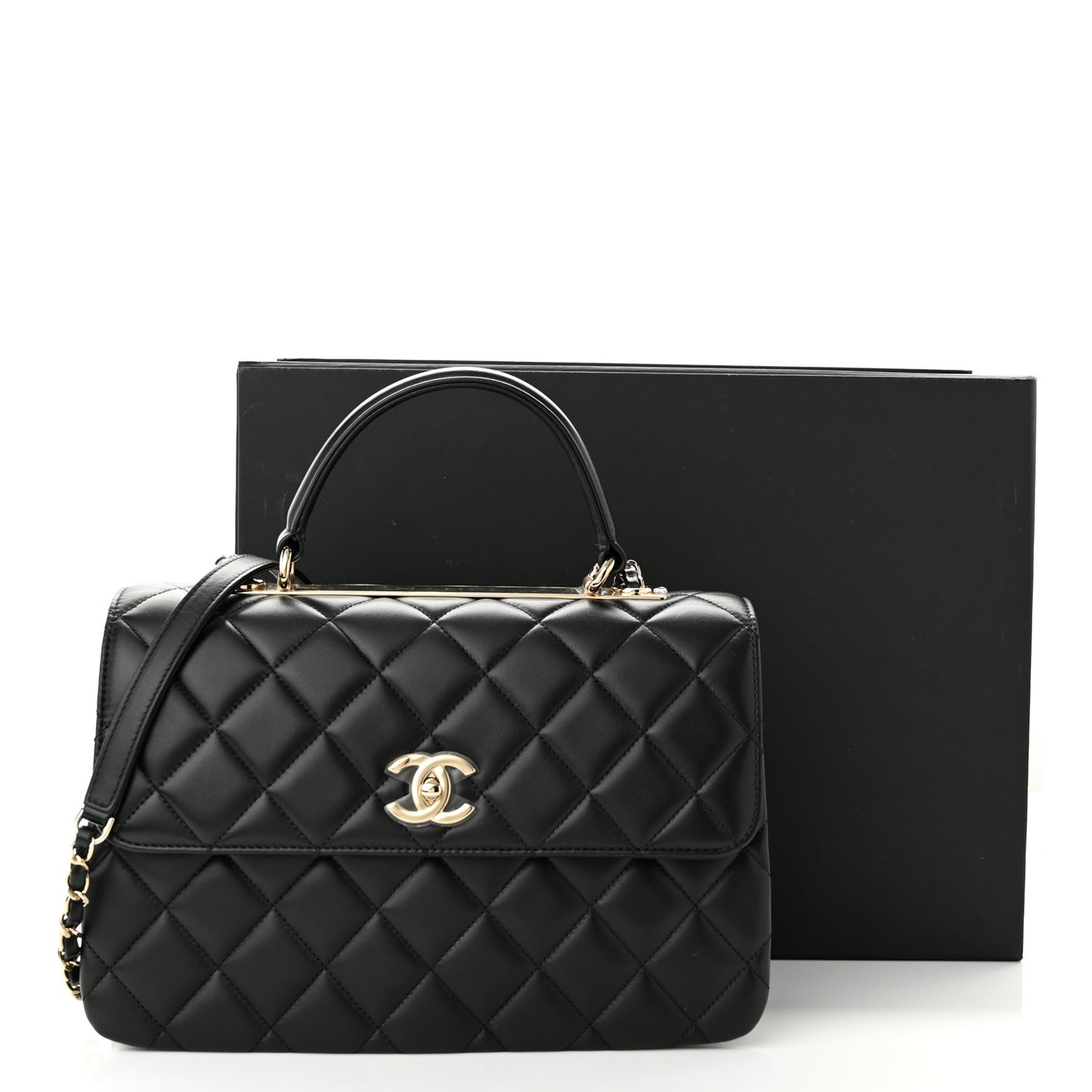 Lambskin Quilted Medium Trendy CC Flap Dual Handle Bag Black