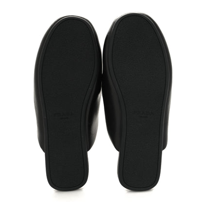 Prada Nappa Soft Padded Metal Triangle Logo Lug Sole 20mm Mules 36 Black 5 of 8