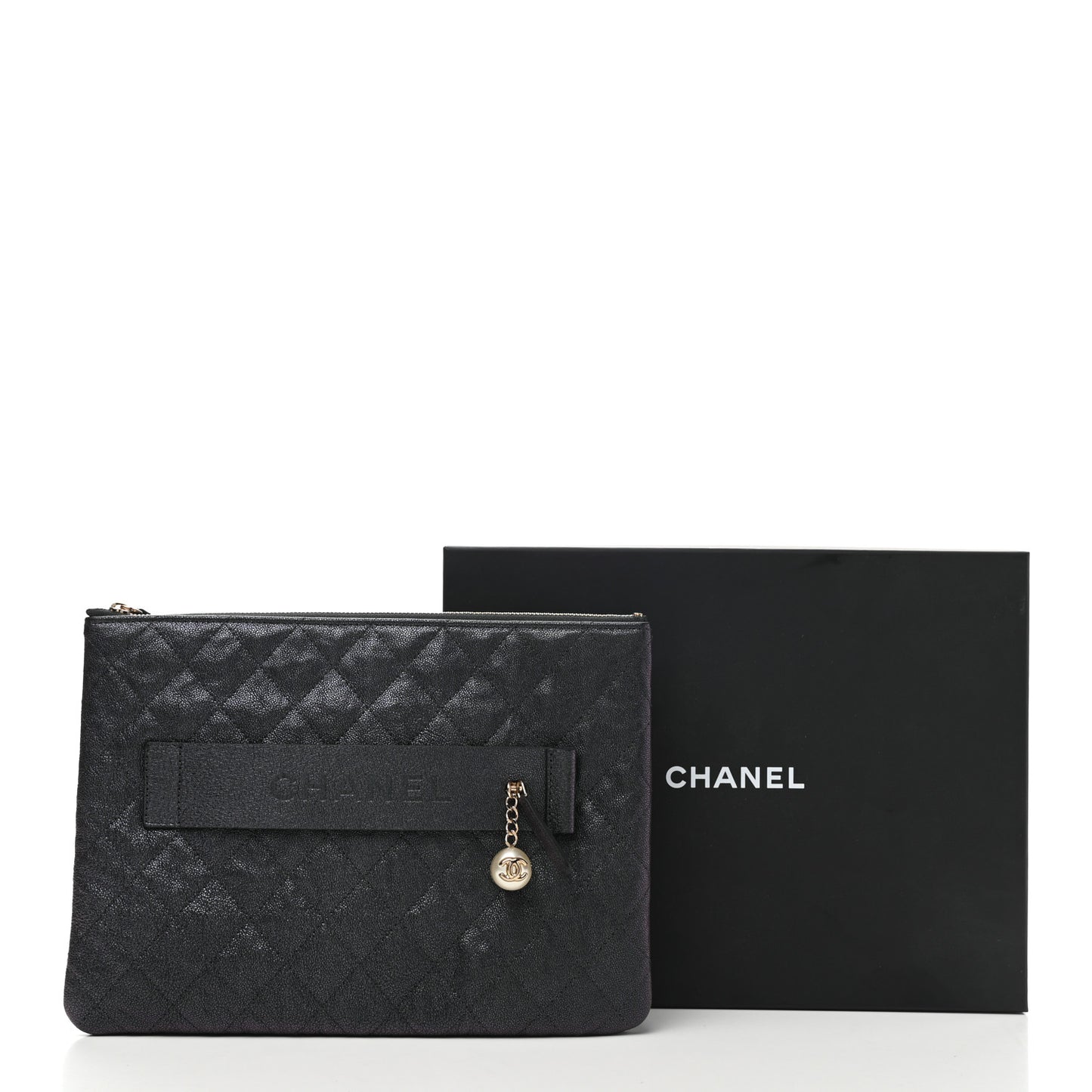 Iridescent Caviar Medium Night by the C Pouch Clutch Black