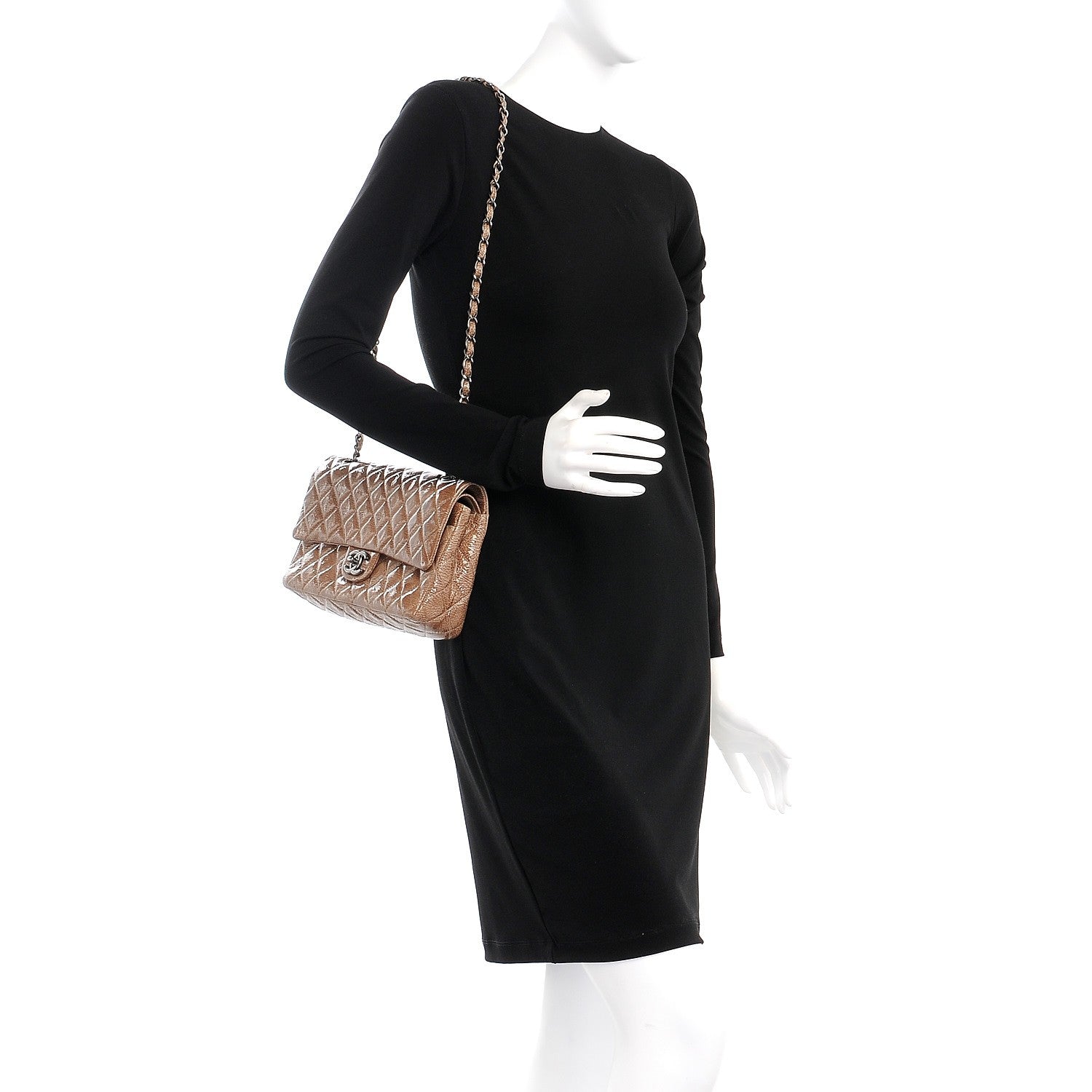 Chanel Crinkled Patent Quilted Medium Double Flap Beige 2 of 9