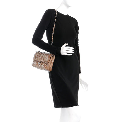 Chanel Crinkled Patent Quilted Medium Double Flap Beige 2 of 9
