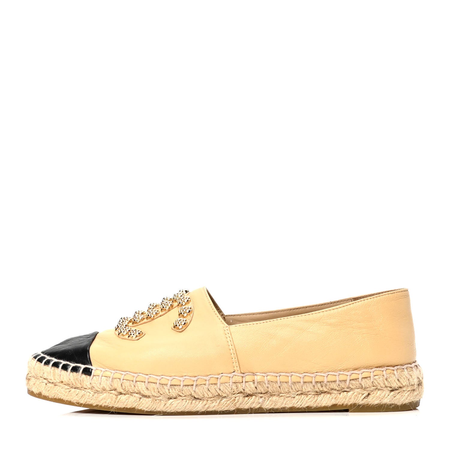 Chanel Lambskin CC Camellia Stud Espadrilles 39 Beige Black 1 of 4