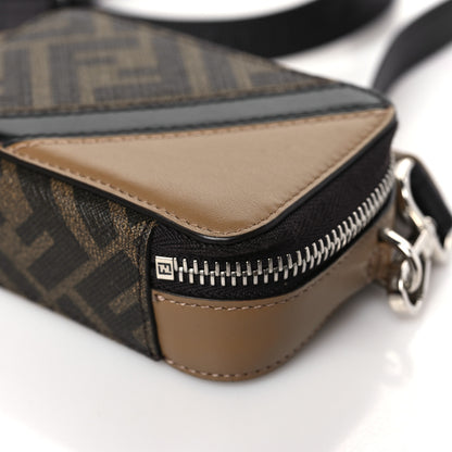 Fendi Glazed Fabric Vitello Cover FF 1974 Diagonal Bi-Color Mini Camera Case Tobacco Moro Sand Black 9 of 10