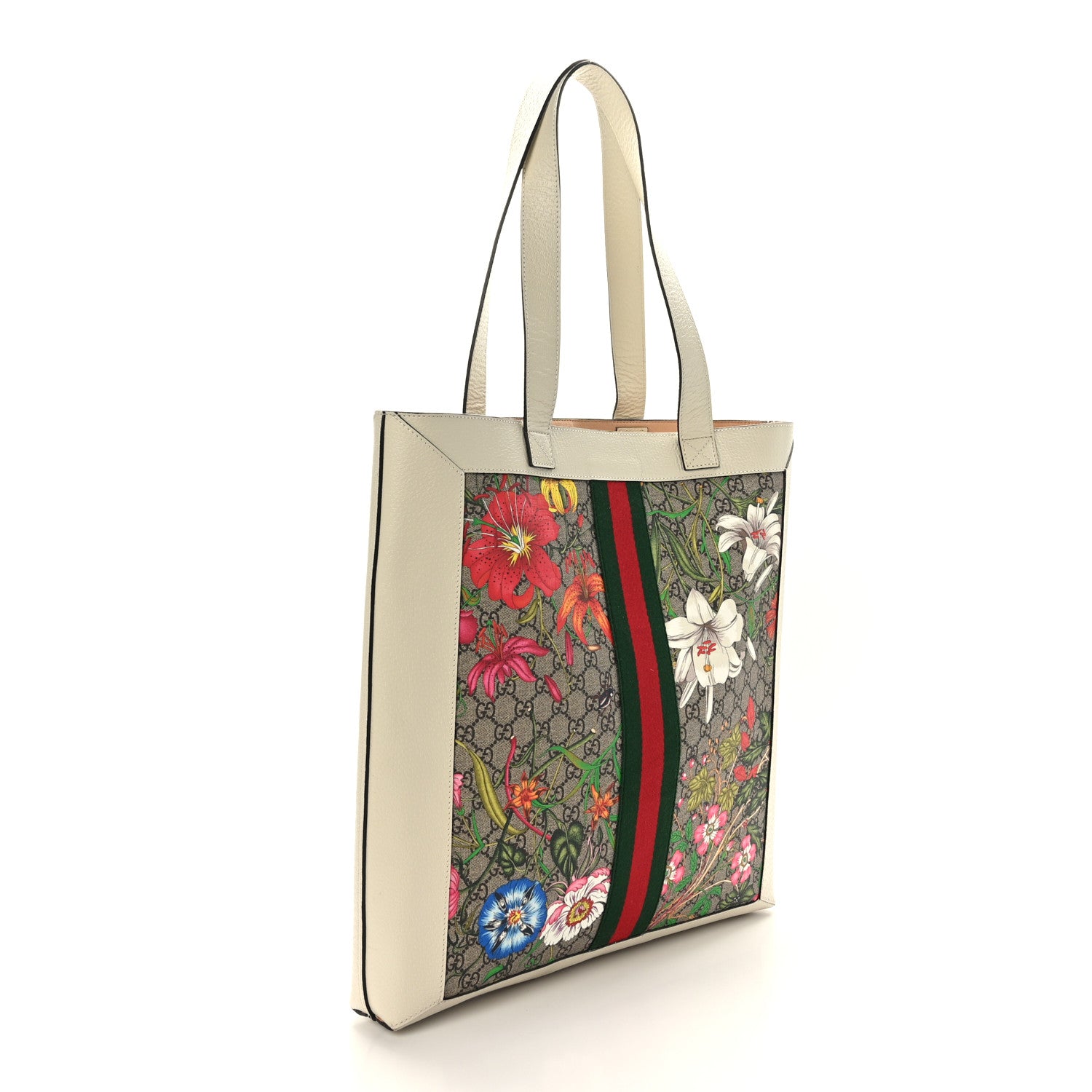 Gucci GG Supreme Monogram Flora Web Ophidia Vertical Shopping Tote White 4 of 10