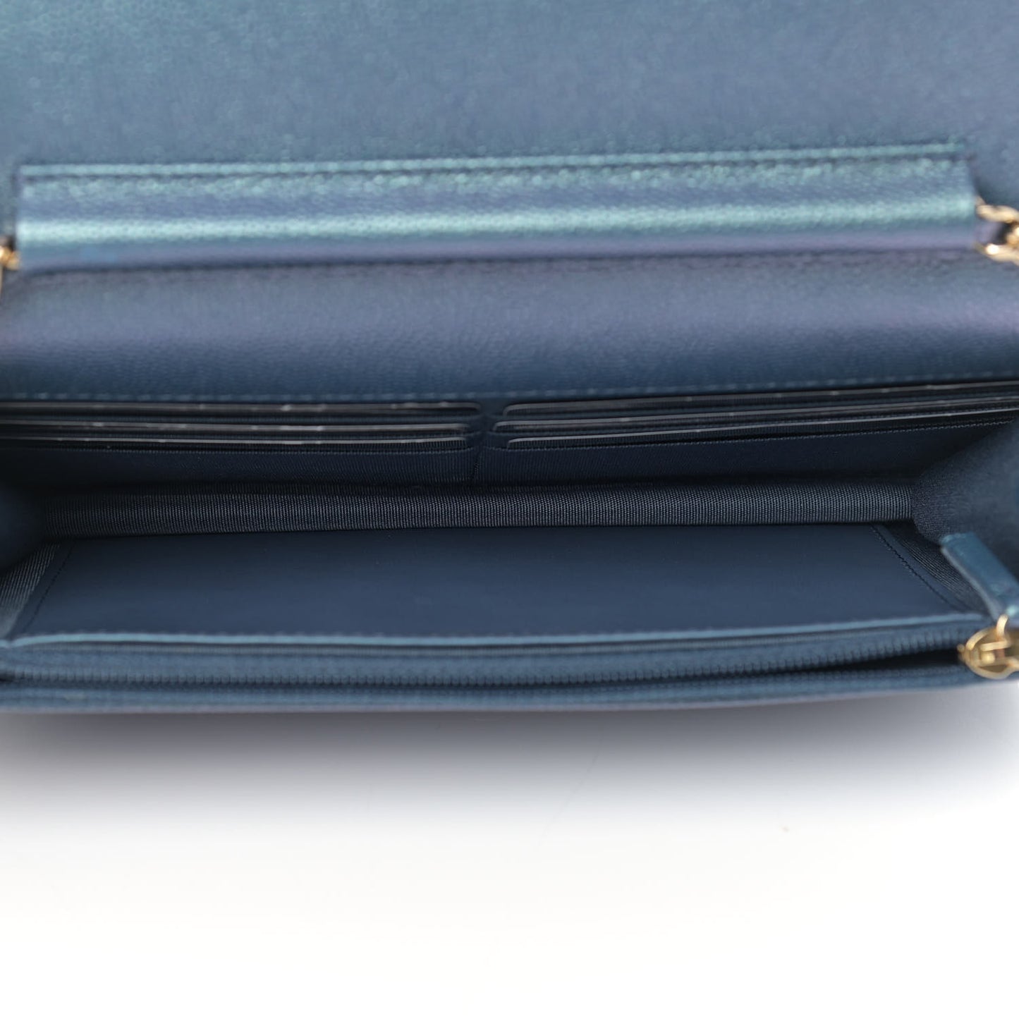 Iridescent Caviar Quilted Wallet On Chain WOC Dark Blue
