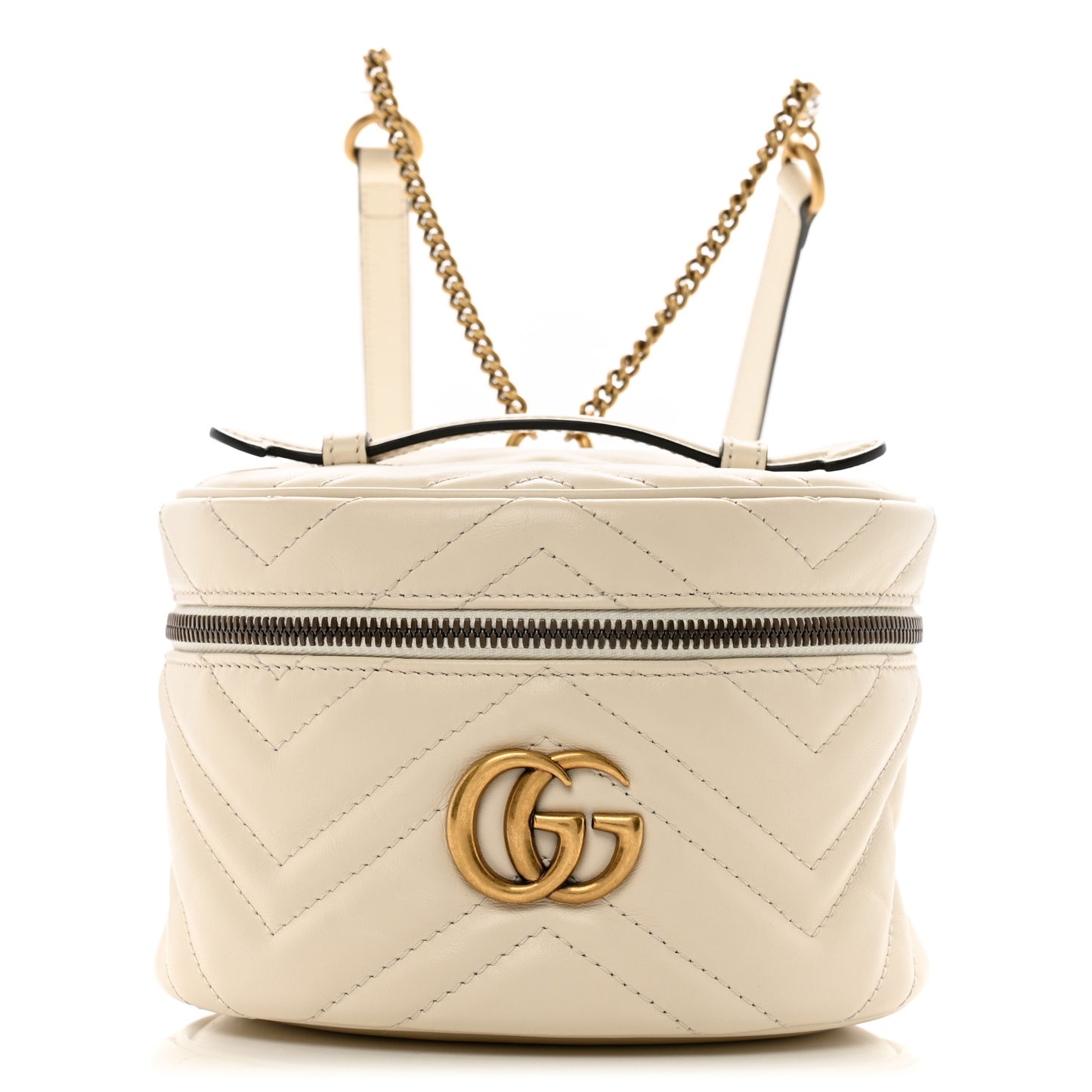 Calfskin Matelasse Mini GG Marmont Round Backpack White