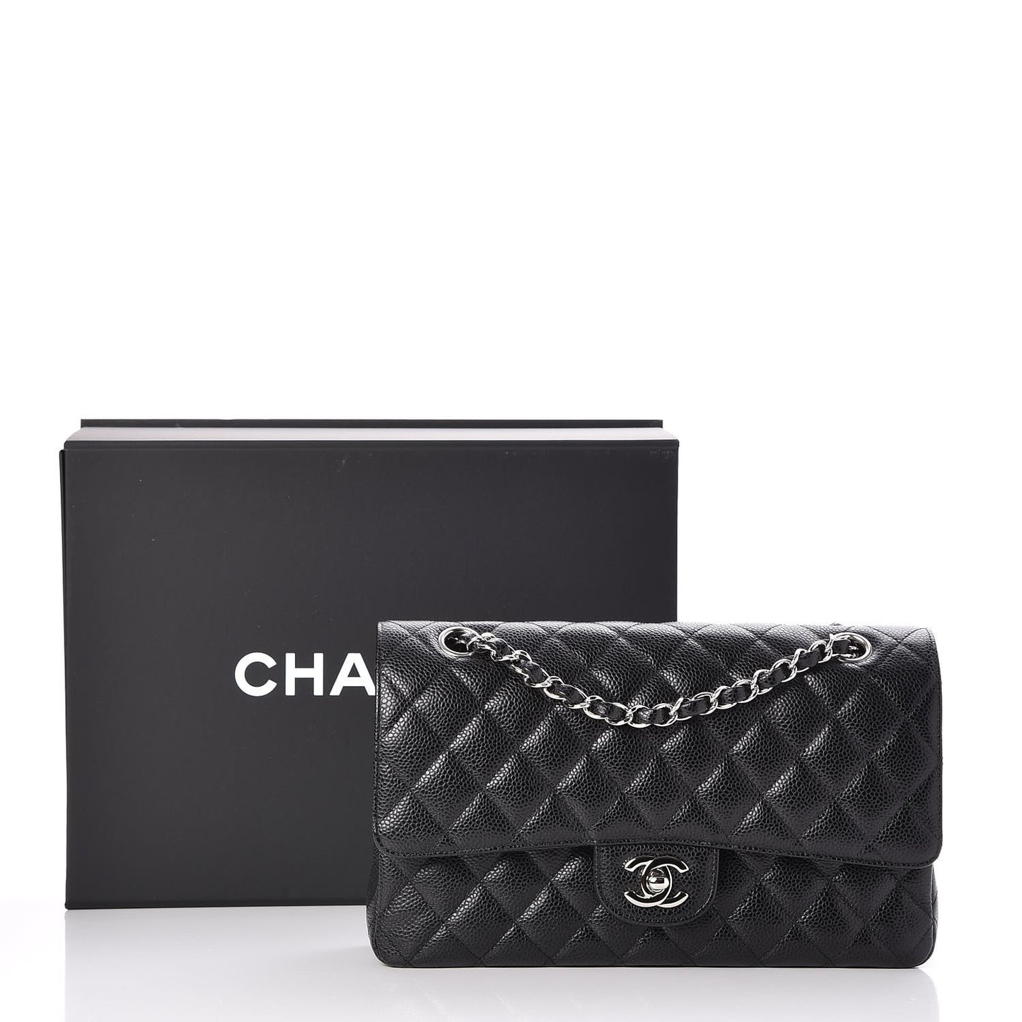 Caviar Quilted Medium Double Flap Black