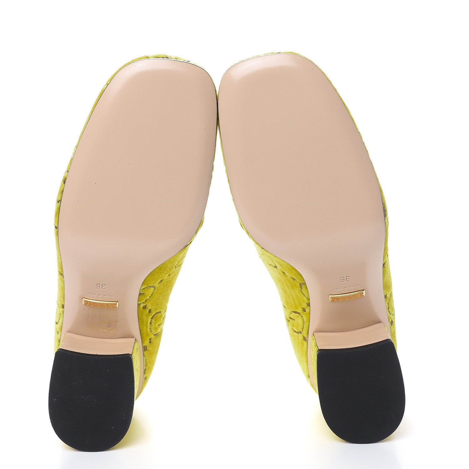 Gucci Velvet GG Monogram Sylvie Web Chain Mid Heel Loafers 36 Sunny Beige 6 of 11